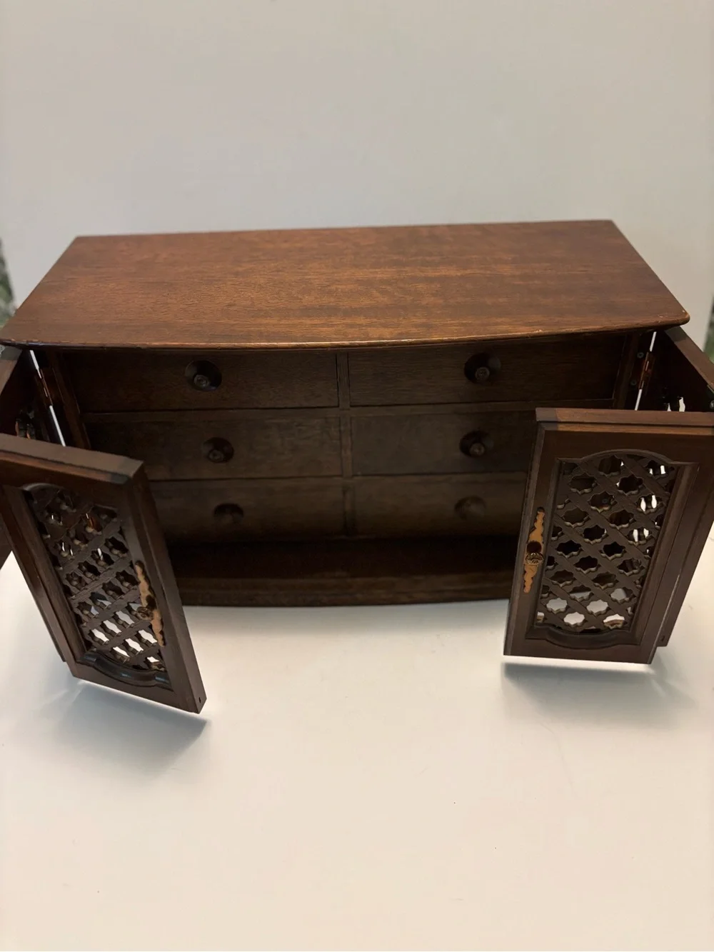 Vintage Mele Large Wooden Jewelry Box-Lattice Doors/Jewelry Storage Organizer